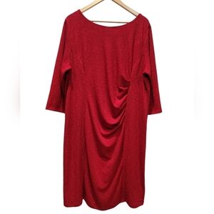 Sz 24W CATO Dress Women's Dark Red Rouged Midi 3/4 Sleeve Shift Zip-Up Stretch